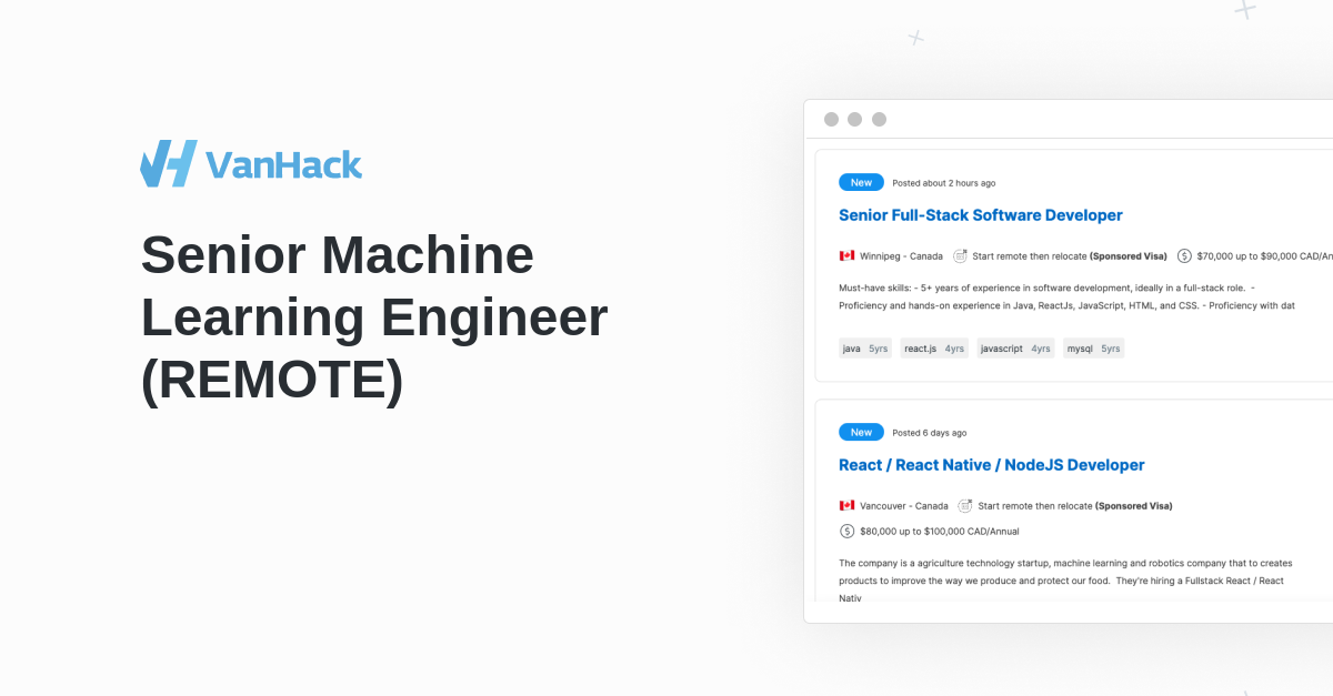 Senior Machine Learning Engineer (REMOTE) VanHack
